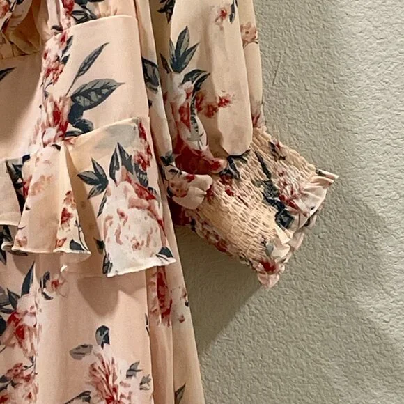 EXLURA (NWT) Empire 3/4 Sleeve Peasant Ruffle Mini Dress, Peach/Pink Multi - L - Picture 6 of 12